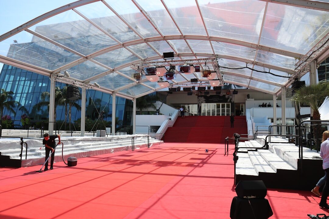 Red carpet event entrance with elegant lighting